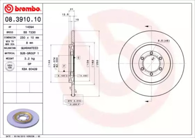 Тормозной диск BREMBO 08.3910.10