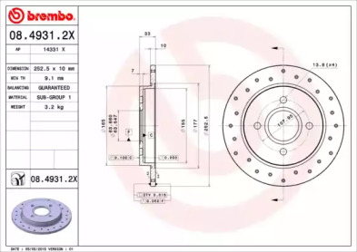 Тормозной диск BREMBO 08.4931.2X