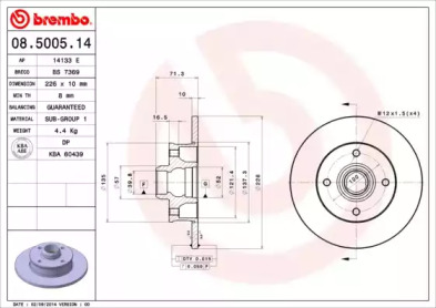 Тормозной диск BREMBO 08.5005.14