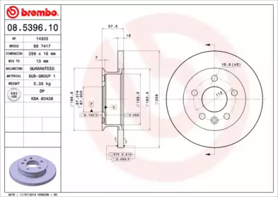 Тормозной диск BREMBO 08.5396.10