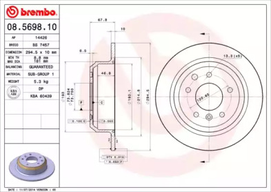 Тормозной диск BREMBO 08.5698.10