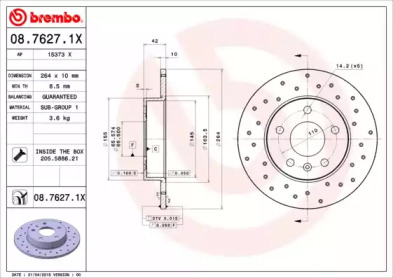 Тормозной диск BREMBO 08.7627.1X