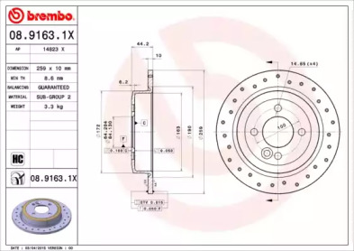 Тормозной диск BREMBO 08.9163.1X