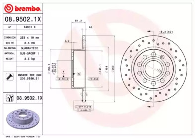 Тормозной диск BREMBO 08.9502.1X