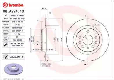 Тормозной диск BREMBO 08.A224.10