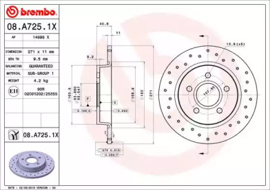 Тормозной диск BREMBO 08.A725.1X