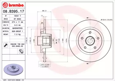 Тормозной диск BREMBO 08.B395.17