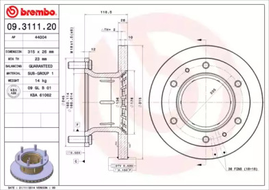 Тормозной диск BREMBO 09.3111.20