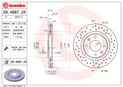 Тормозной диск BREMBO 09.4987.2X