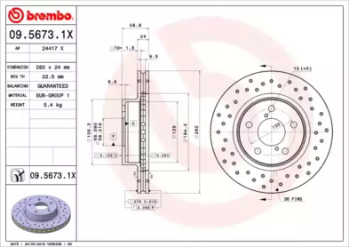 Тормозной диск BREMBO 09.5673.1X