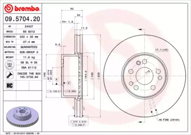 Тормозной диск BREMBO 09.5704.20