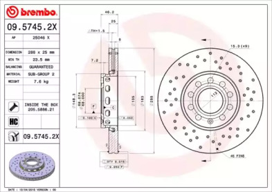 Тормозной диск BREMBO 09.5745.2X