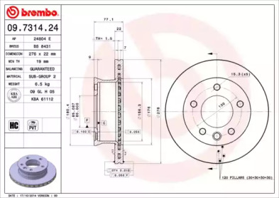 Тормозной диск BREMBO 09.7314.24