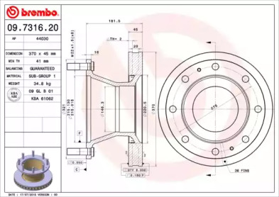 Тормозной диск BREMBO 09.7316.20