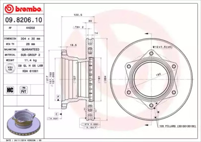 Тормозной диск BREMBO 09.8206.10