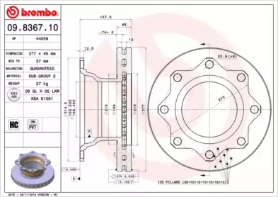 Тормозной диск BREMBO 09.8367.10