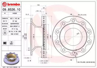 Тормозной диск BREMBO 09.8526.10