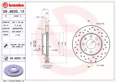 Тормозной диск BREMBO 09.8635.1X