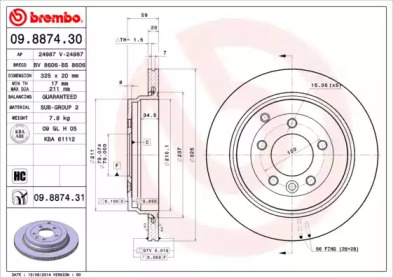 Тормозной диск BREMBO 09.8874.30