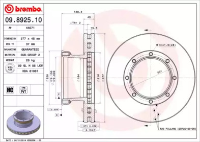 Тормозной диск BREMBO 09.8925.10