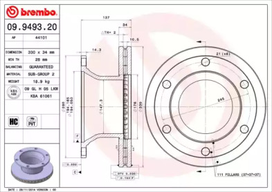 Тормозной диск BREMBO 09.9493.20