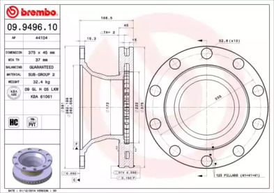 Тормозной диск BREMBO 09.9496.10