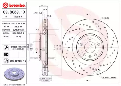 Тормозной диск BREMBO 09.B039.1X