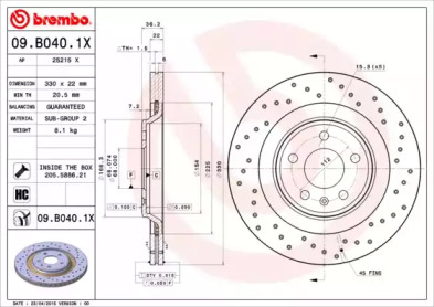 Тормозной диск BREMBO 09.B040.1X