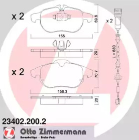 Комплект тормозных колодок, дисковый тормоз ZIMMERMANN 23402.200.2