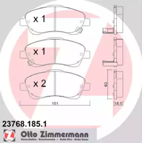 Комплект тормозных колодок, дисковый тормоз ZIMMERMANN 23768.185.1