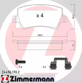 Комплект тормозных колодок, дисковый тормоз ZIMMERMANN 24496.170.2