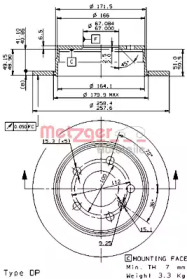 Тормозной диск METZGER 14855 V