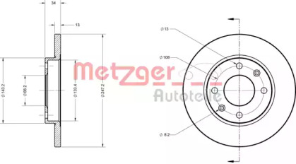 Тормозной диск METZGER 6110085